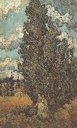 Vincent Van Gogh Cypresses and Two Women (nn04) oil painting reproduction